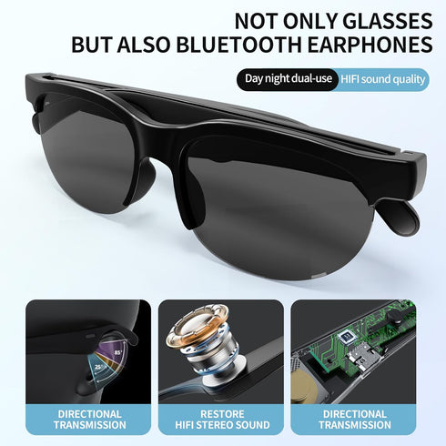 ITHUGE 8Hr IPX5 35g Smart Bluetooth Sunglasses for Men Women, Battery Hands-Free Calling & Music, Waterproof Audio