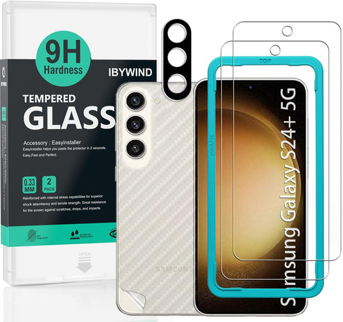 Ibywind 2 Pack Screen Protector for Samsung Galaxy S24+/S24 Plus 5G, 9H Tempered Glass, Camera Lens & Back Film
