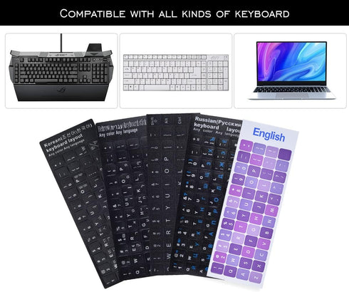 2PCS Universal English Keyboard Stickers Letters with Tweezer, Keyboard Stickers Black Background with White Lettering