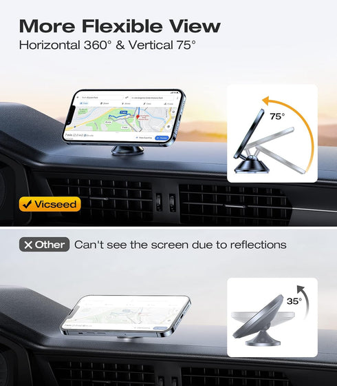 VICSEED Magnetic Car Mount for MagSafe Dashboard, 360 Rotatable Phone Holder for iPhone 16 Pro Max 15 14 13 12 Plus Mini