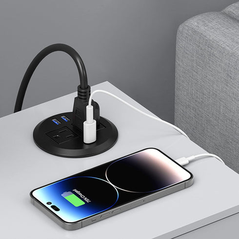 Recessed Power Grommet with AC Outlets and 20W Fast Charging USB-C Port for Desktop