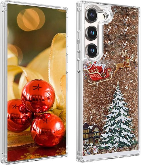 Glitter Christmas Case for Samsung Galaxy A14 5G, Cute Christmas Tree Liquid Flowing Bling Sparkle Case, Gold