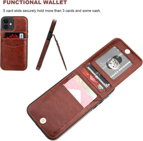 KIHUWEY Wallet Case for iPhone 12 / 12 Pro with Credit Card Holder, Premium Leather, Magnetic Clasp, Heavy Duty Cover