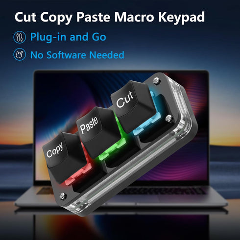 SinLoon Mini 3-Key Keyboard, Programmable Cut Copy Paste Keypads with LED Light, Mechanical Hot Swap Macro for Gaming