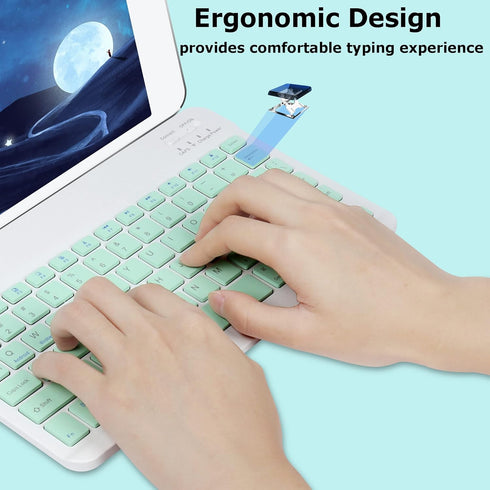 Bluetooth Wireless Keyboard and Mouse Combo, Ultra-Slim Ergonomic Rechargeable Set for Apple iPad iPhone Samsung (Green)