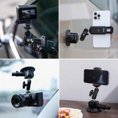 UURig SC-01 Suction Mount 3" for Vlogging Action Camera, Car Mount with Smartphone Clamp for iPhone 16 15 14 13