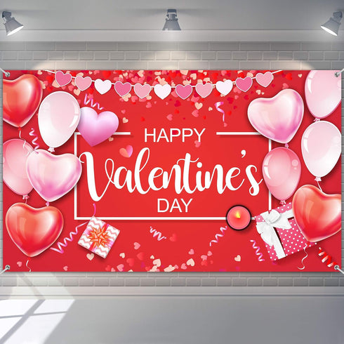 Sumind Happy Valentine‘s Day Banner, 73''x43'' Heart Photography Backdrop for Party Decorations and Photo Booth