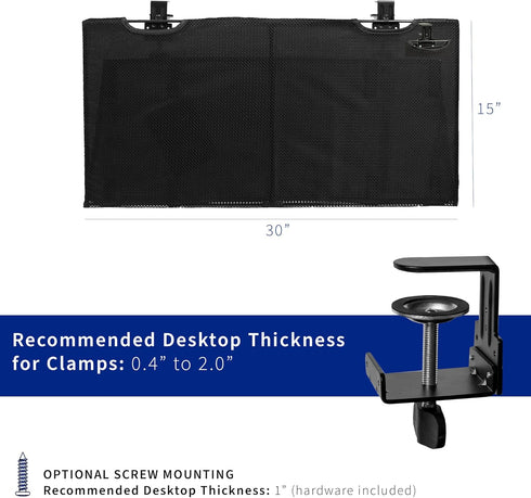 VIVO 30 Inch Clamp-on Privacy and Cable Management Organizer Sleeve, Wire Hider Kit Panel System, Desk Skirt (Black)