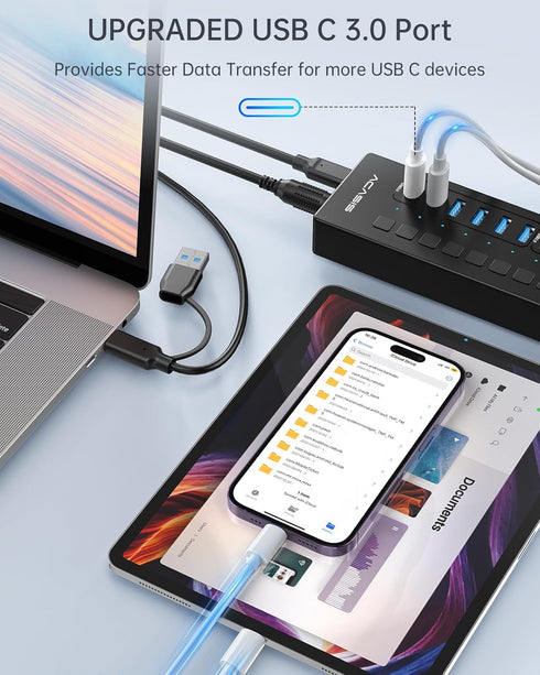 Powered USB 3.0 Hub, ACASIS 16 Port USB Hub with 60W Power Adapter, Wall Mount Support for PC and Laptop