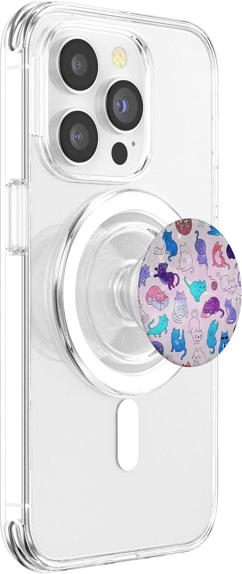 Space Cats Kitty Cat Pattern in Pink Purple Turquoise Blue PopSockets PopGrip for MagSafe