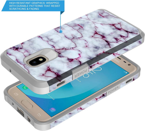 Rosebono Compatible with Samsung Galaxy J7 Case, Hybrid Graphic Colorful Armor Case for SM-J737, Purple Marble