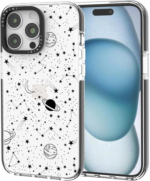 Cute Stars Cosmic Asteroid Moon Print Case for iPhone 14 Plus, Kawaii Design Girly Aesthetic Cartoon Pattern, Soft TPU,