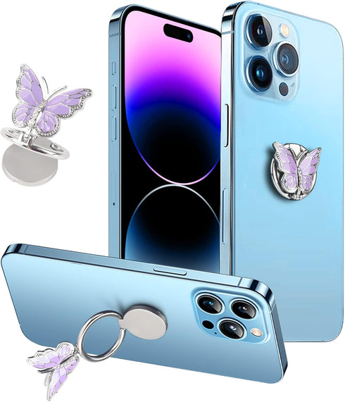 Omorro Phone Ring Holder, Bling Metal Cute Butterfly Kickstand, 360° Rotation Adjustable Grip for Smartphones
