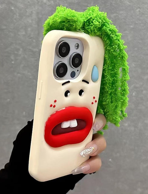 Funny Phone Case for iPhone 15, Cute 3D Sweating Emoticon Green Braids Hair Ugly Soft Silicone Case for Women Girls