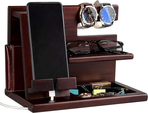 awofer Wood Phone Docking Station for Men - Wooden Nightstand Organizer - Personalized