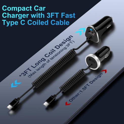 Android Type C Fast Car Charger for Samsung Galaxy S24 S23 FE A35 5G A15 A14 A25 A54 Z Fold 5 4, 3.4A Fast Charging