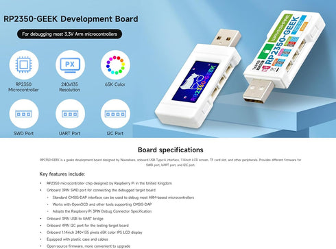 waveshare RP2350 RP2350 1.14inch I2C, GEEK Dev Board: Single-Board Computer with Microcontroller, LCD, USB, TF Card