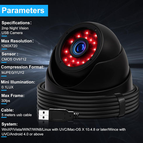 ELP 1 Megapixel Day Night Vision Indoor & Outdoor CCTV USB Dome Housing Camera for Home Security
