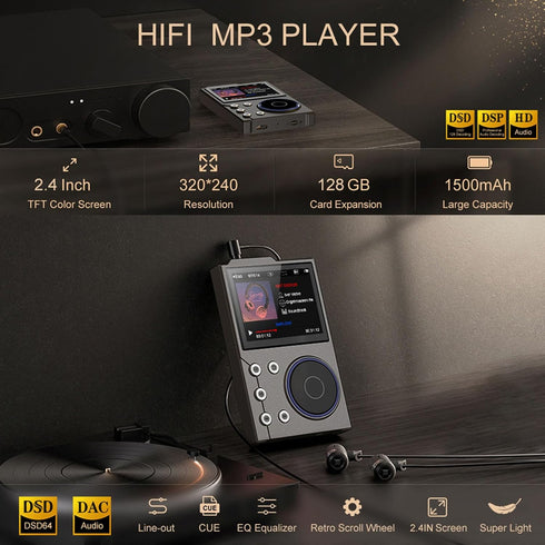 GOWENIC MP3 5.3 2.4in 128GB Player, Digital Music Player BT HiFi Sound with Color Screen, Lossless DSD FLAC HD HiFi