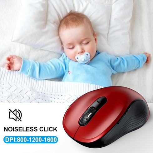 WisFox 2.4G Wireless Mouse for Laptop, Ergonomic Computer Mouse with USB Receiver and Type-C Adapter, Red
