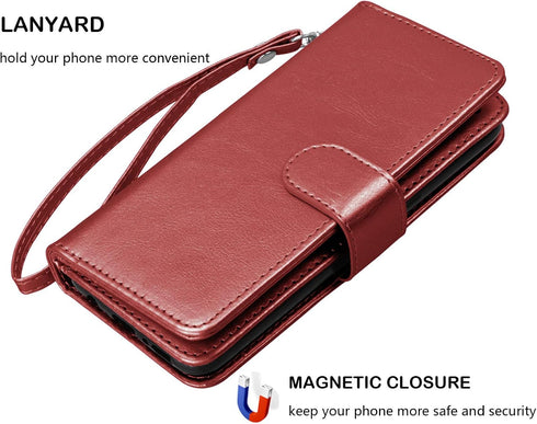 Njjex Galaxy S20 FE 5G Case, Wallet Case for Samsung S20 Fan Edition, 9 Card Slots, Wine Red