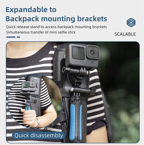 TELESIN 360° Backpack Mount with Quick Release Tripod Adapter, Shoulder Strap Bag Clip for GoPro 12 11 10 9 8 7