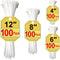 SiKuLin White Zip Ties Assorted Sizes 4+6+8+12 Inch, 400 Pack, Clear Zip Ties,