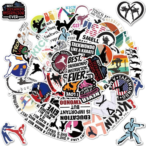 Taekwondo Stickers, 50 Pcs Martial Arts Black Belt Self-Protection Decals for Laptop, Water Bottle, and Party Supplies