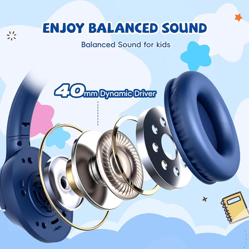 85/94dB 3.5mm Kids Headphones Wired for School, Volume Limit, Wired Over Ear Headphones for Kids Boys Girls