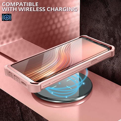 Dexnor Heavy Military Grade Case for Samsung Galaxy S9+ Plus, Built-in Screen Protector and Kickstand, Rose Gold