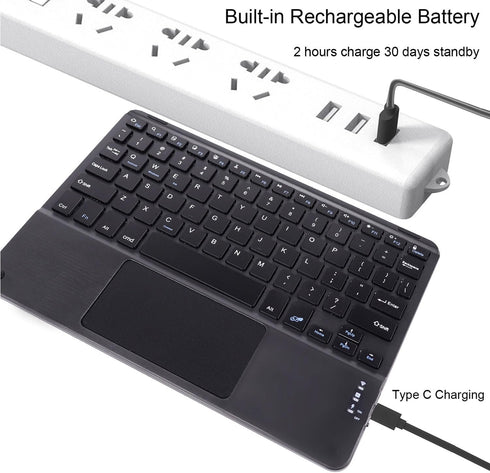 Ultra Slim Bluetooth Keyboard with Touchpad - Rechargeable Portable Wireless Keyboard for iPad, iPhone, Samsung, Android