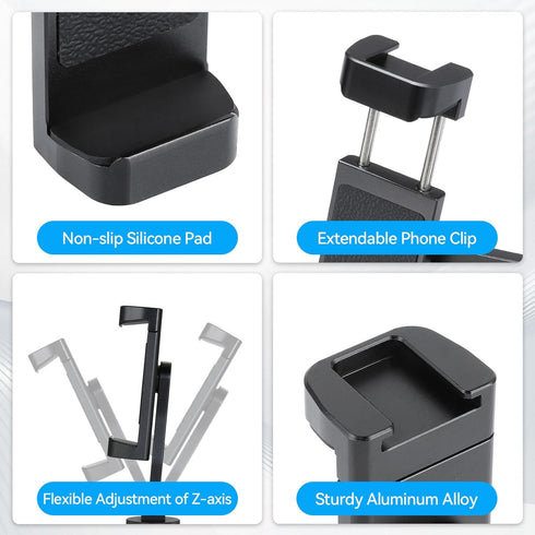 UTEBIT 1/4" 180 360 17 16 15 14, Universal Phone Tripod Mount with Cold Shoe Mount, Thread Tilt Rotation Support