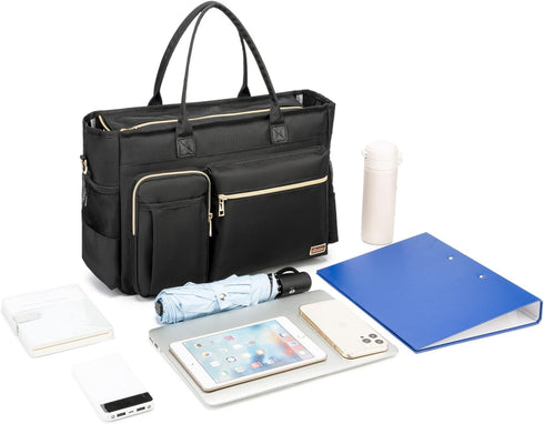Rabjen Nurse Tote Bag with Padded 15.6” Laptop Sleeve, Medical Supplies Shoulder Bag for Home Health Care