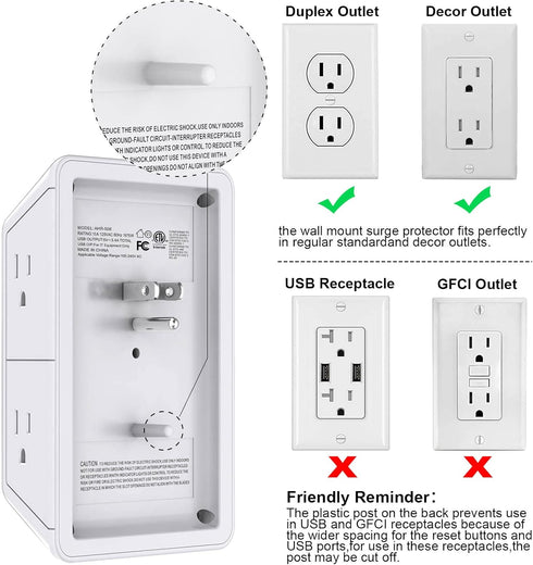 Multi Plug Outlet Surge Protector, POWRUI 6 Outlet Extender with 3 USB Ports and Night Light