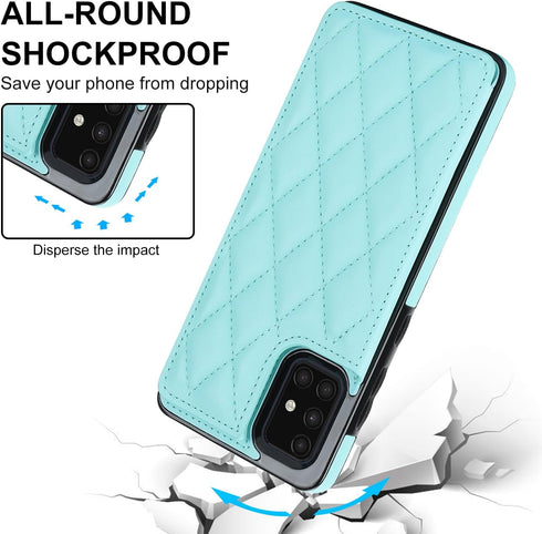 Asuwish Wallet Cover Phone Case for Samsung Galaxy A51 5G, with Tempered Glass Screen Protector, Mint Green