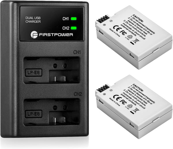 FirstPower LP-E8 Battery and Dual USB Charger Compatible with Canon EOS Rebel T2i, T3i, T4i, T5i, EOS 550D, 600D, 650D,