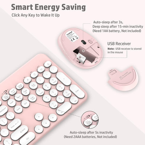 LeadsaiL Wireless Keyboard and Mouse Combo, Full-Sized Ergonomic Computer Keyboard with Phone Tablet Holder for Windows