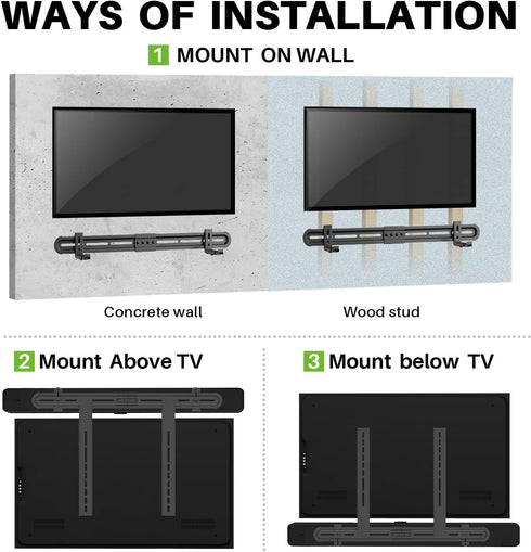 USX MOUNT Universal Soundbar Mount, TV Bracket for Soundbar with Speaker, Fits 2 Installation Options
