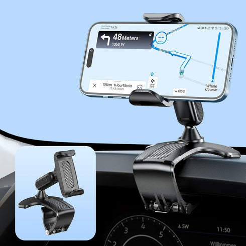 Multifunctional Car Dashboard Mobile Phone Holder, 360 Degree Rotation Universal Dash Clip Mount for 4-7 inch
