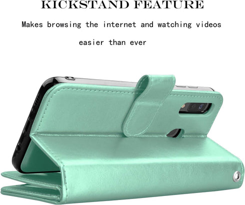 NJJEX Wallet Case for Samsung Galaxy A20 & A30, PU Leather ID Credit Holder Folio Flip with Lanyard, Mint.