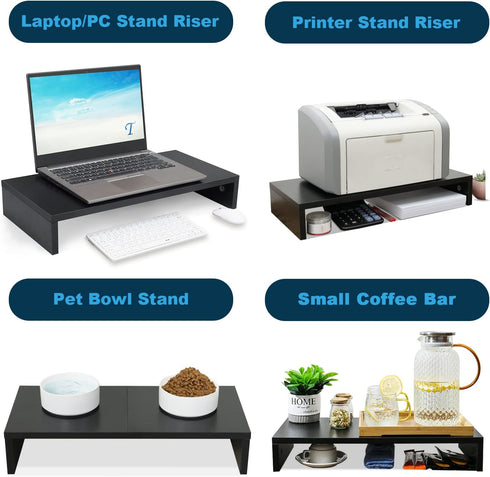 TEAMIX 20 inch Monitor Stand Riser, Wood Stand for Desk, Computer Stand with Keyboard Organizer, Black
