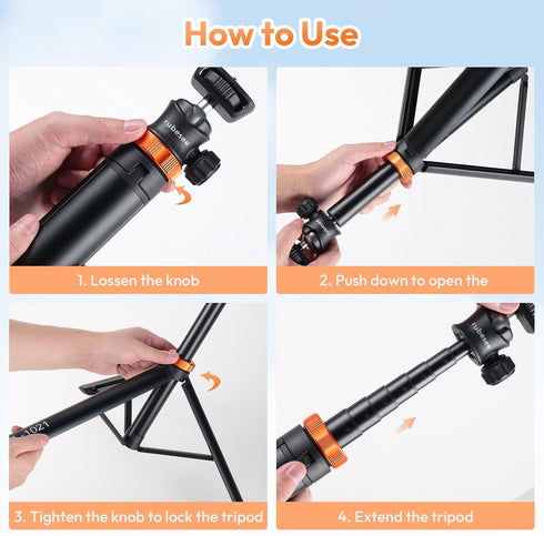 79" 1/4" 360 Extendable Tripod Aluminum, Portable Adjustable Light Stand with Screw, Ball Head Camera Phone Tripod