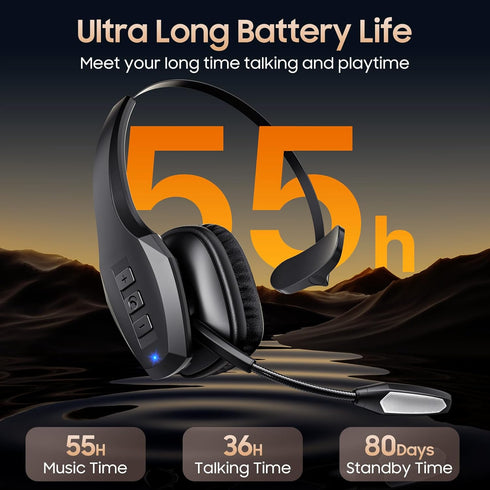 Trucker Bluetooth Headset, Wireless Headset with Mic, Bluetooth Headset with Dual Noise Cancelling Microphone & Mute