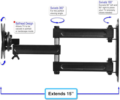 Cheetah 12-49 Inch 40lbs 100x100mm, 10ft 15" TV Monitor Wall Mount for TVs up to VESA with HDMI Cable, TouchAdjust
