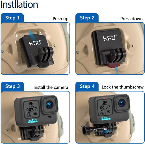 HSU Aluminum NVG Helmet Mount with Thumbscrew, Compatible with GoPro Hero 12/11/10, Tactical Helmet for Action Cameras
