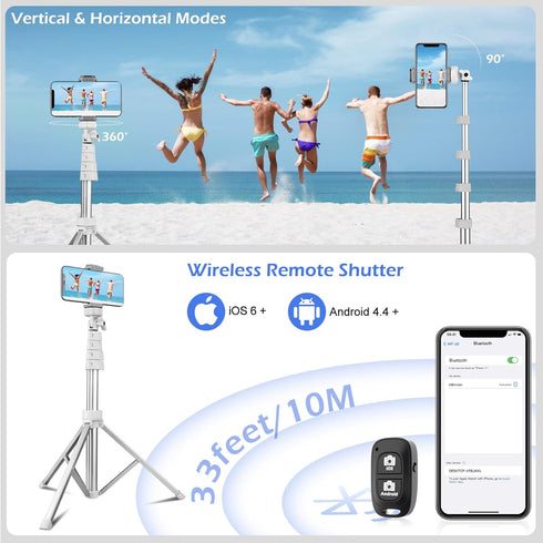 SENSYNE 67" Phone Tripod & Selfie Stick, Extendable iPhone Tripod Stand with Wireless Remote and Phone Holder