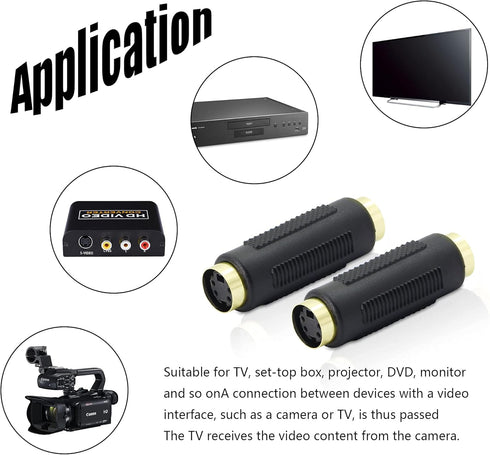 YACSEJAO 2Pack Mini Din 4 PIN S-Video Female to Female Adapter, Gold-Plated, 4 Terminal Connector for SVHS/S-Video Cable