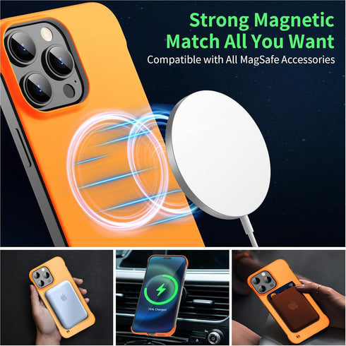 iPhone 15 Pro Max Magnetic Slim Case 6.7" (2023) - Ultra-Thin, Durable, Matte Hard MagSafe Cover with Pull Ring, Orange.