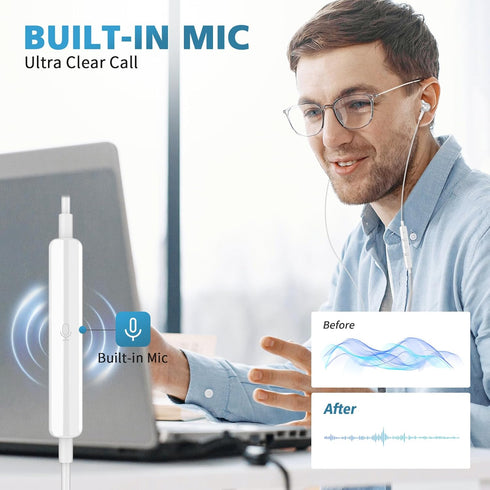 USB C Headphones for iPhone 15 Pro Max, Type C Earphones with Mic, Noise Isolating for Samsung Galaxy S24