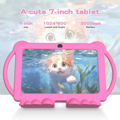 Kids 7 Inch Tablet for Android 12, Toddler Tablets with Protective Cover, 32GB+4GB WiFi Bluetooth Dual Camera